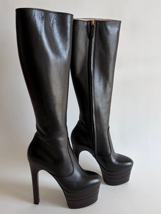 GUCCI ANGEL PLATFORM LEATHER KNEE HIGH BOOTS NEW - Picture 4 of 13